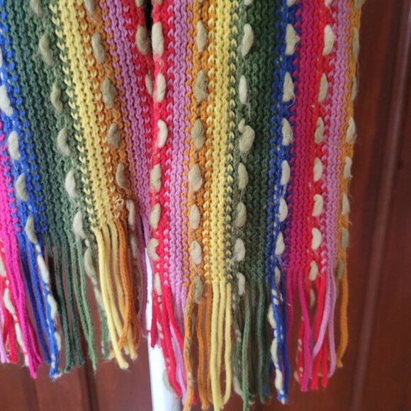 Colorful Hand-Knitted Scarf With Fringe Ends - Picture 2 of 3